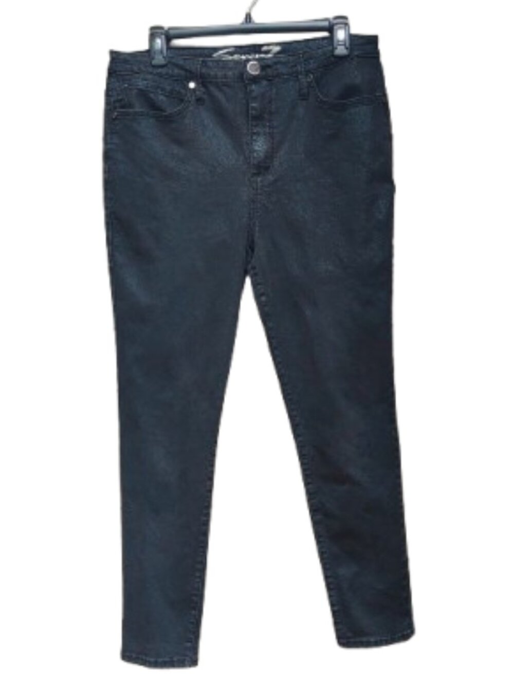 Seven7 Black Jeans Skinny Denim Shiny Snakeskin Print Sheen Metallic High Rise